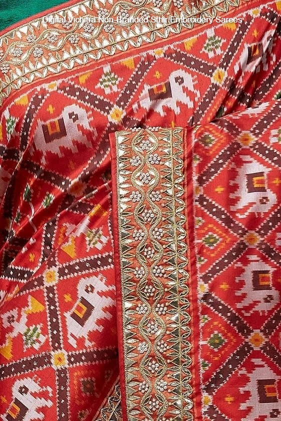 Digital Vichitra Non-Branded Sthir Embroidery Sarees