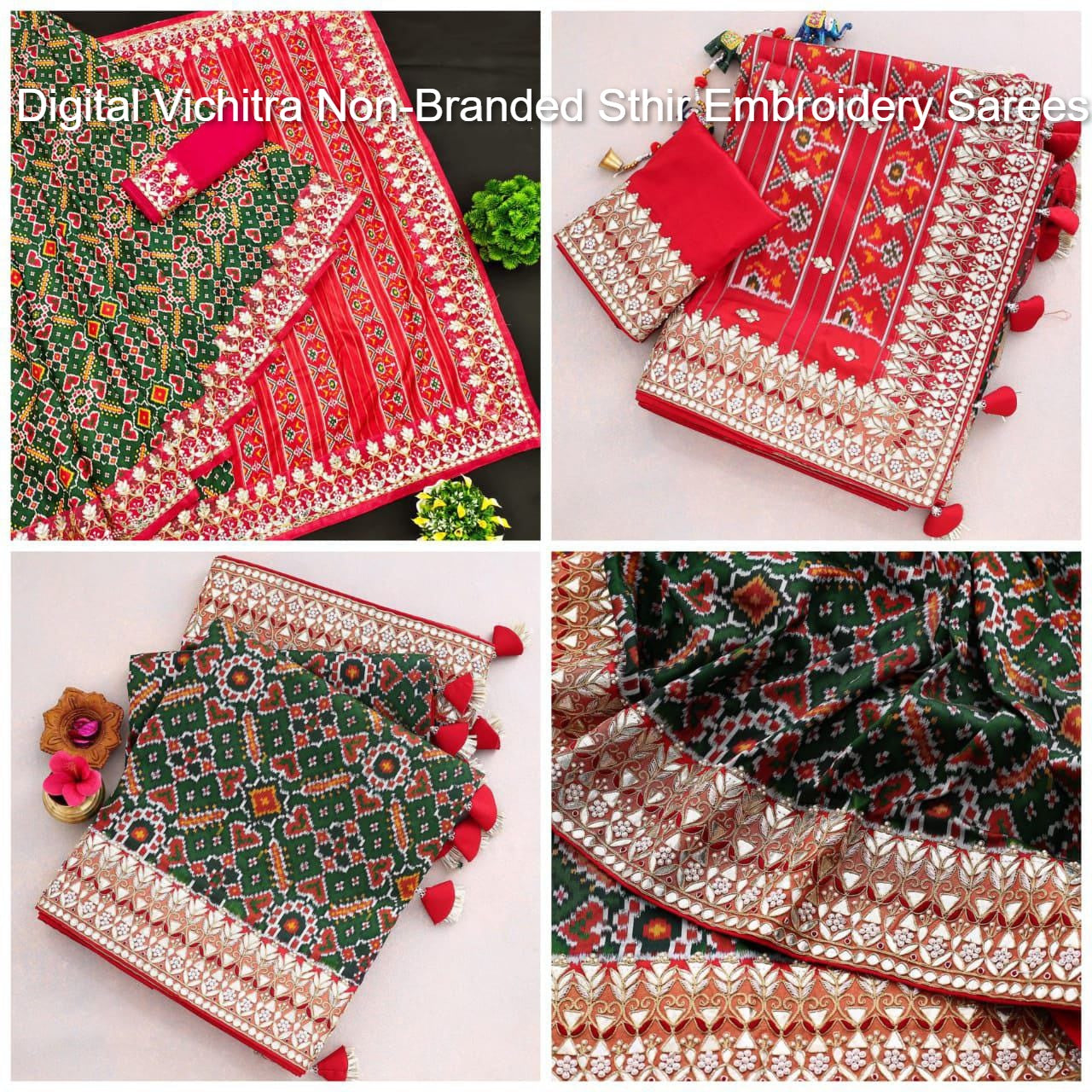 Digital Vichitra Non-Branded Sthir Embroidery Sarees
