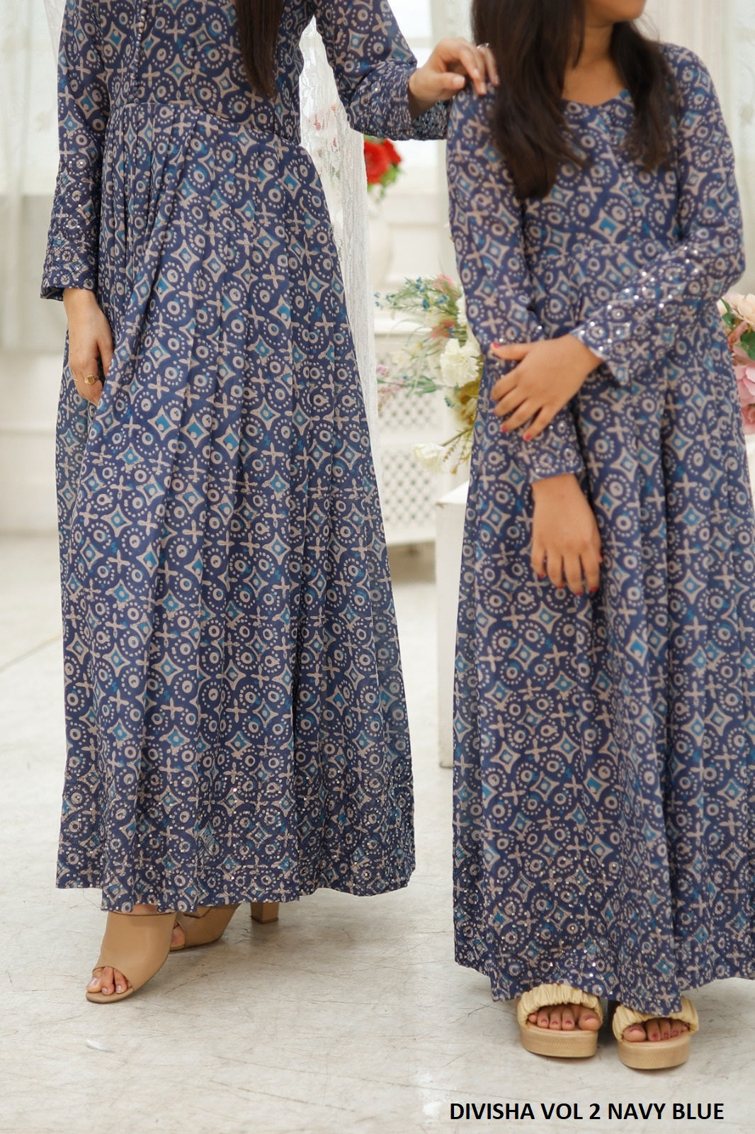 Divisha Vol 2 Navy Blue Aayaa Print Girls Gown