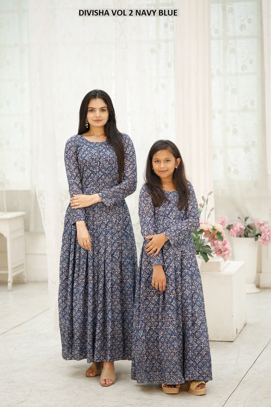 Divisha Vol 2 Navy Blue Aayaa Print One Piece Gown
