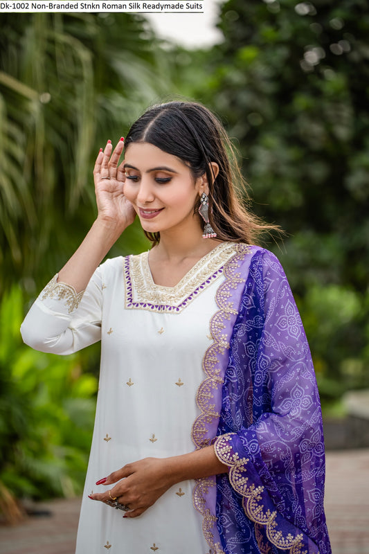 Dk-1002 Non-Branded Stnkn Roman Silk Readymade Suits