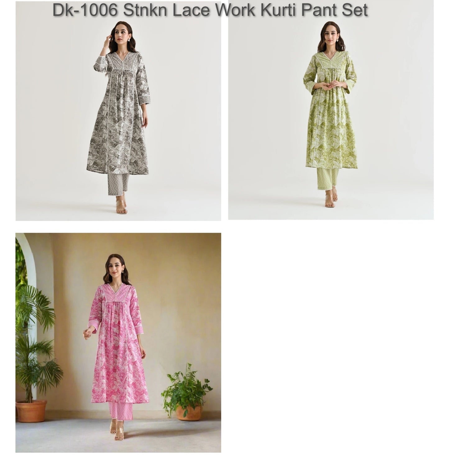 Dk-1006 Stnkn Lace Work Kurti Pant Set