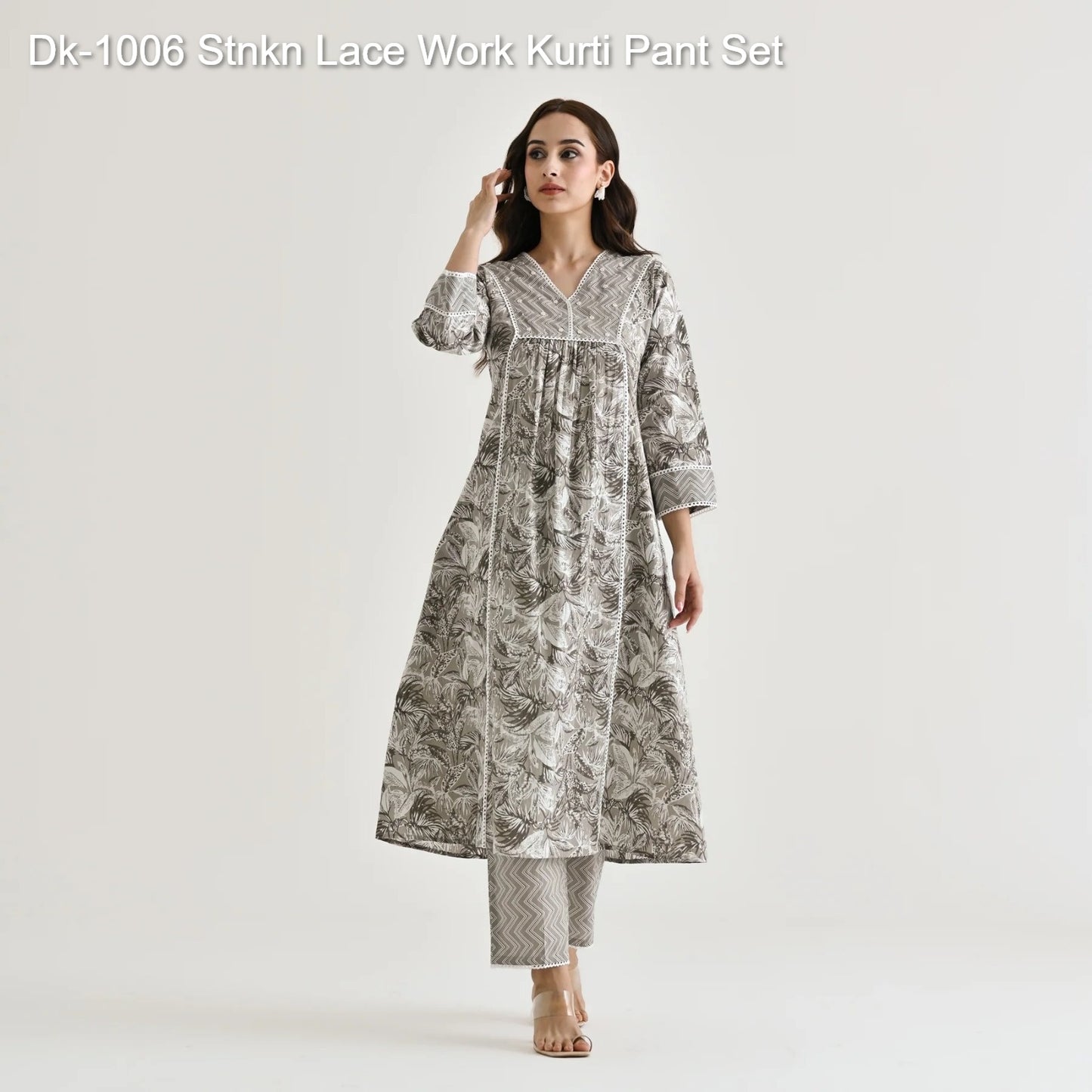 Dk-1006 Stnkn Lace Work Kurti Pant Set