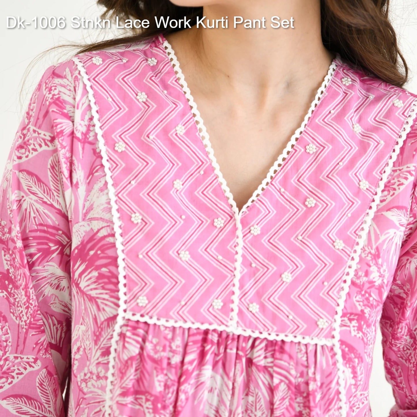 Dk-1006 Stnkn Lace Work Kurti Pant Set