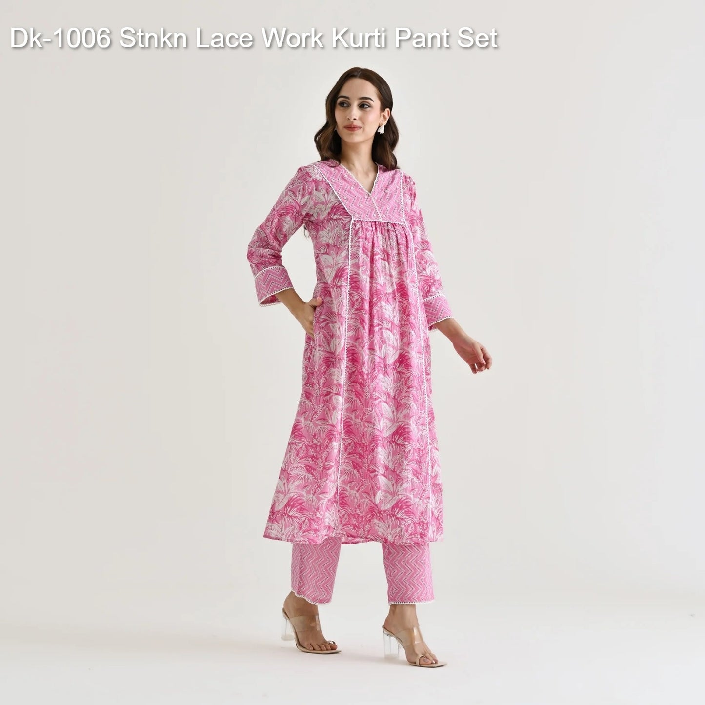 Dk-1006 Stnkn Lace Work Kurti Pant Set