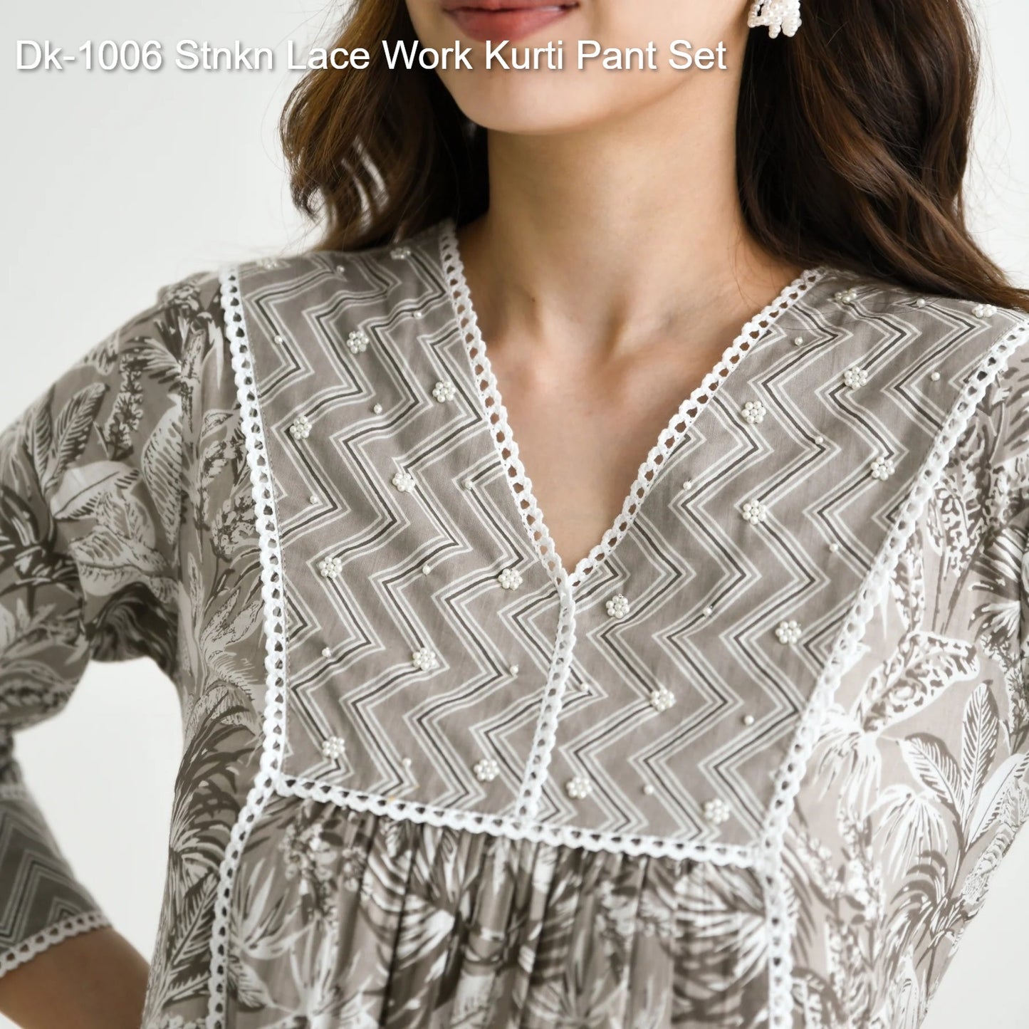 Dk-1006 Stnkn Lace Work Kurti Pant Set