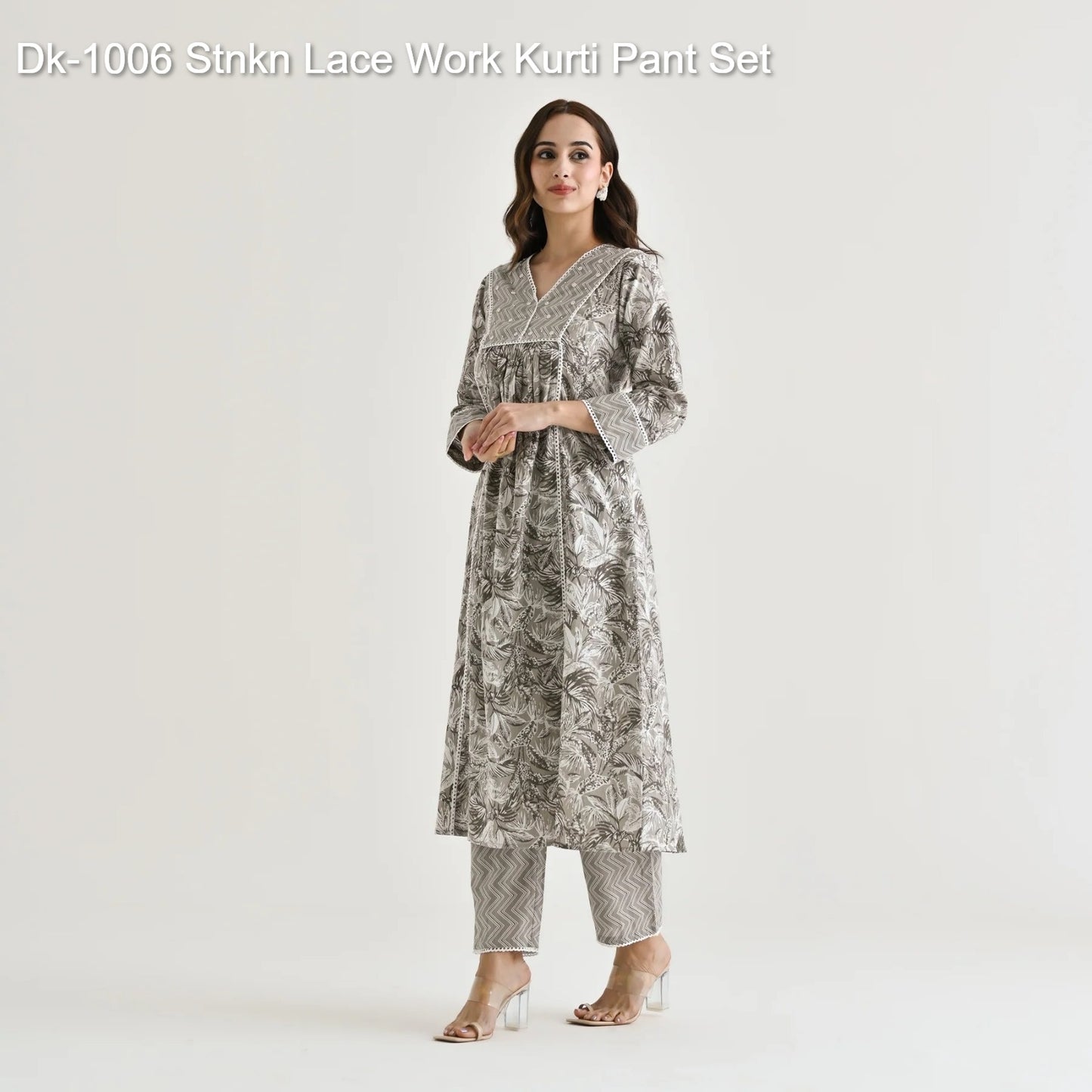 Dk-1006 Stnkn Lace Work Kurti Pant Set