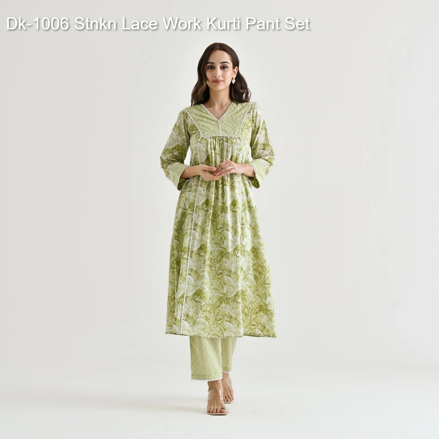 Dk-1006 Stnkn Lace Work Kurti Pant Set