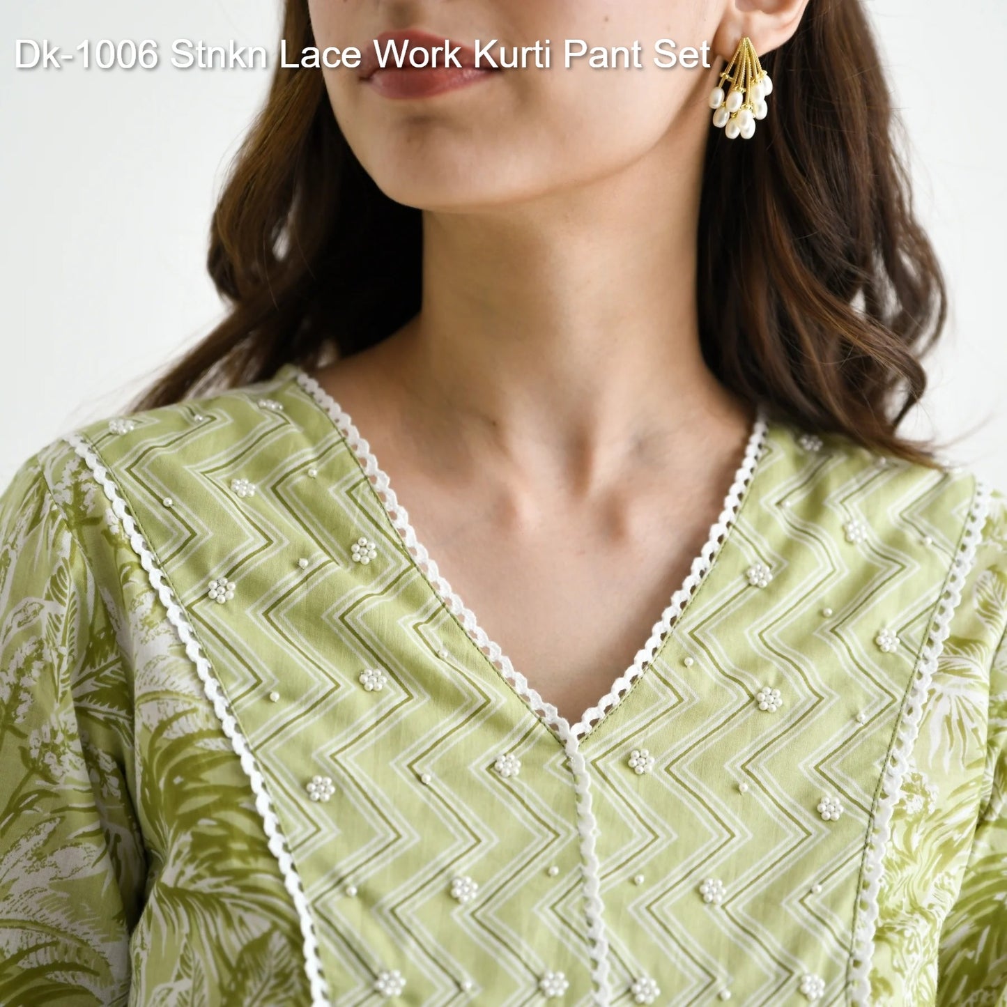 Dk-1006 Stnkn Lace Work Kurti Pant Set