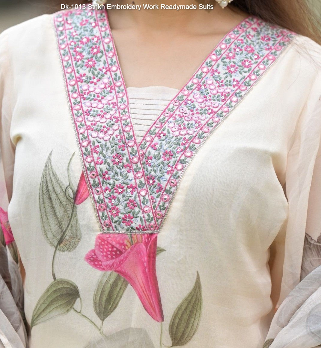 Dk-1013 Stnkn Embroidery Work Readymade Suits