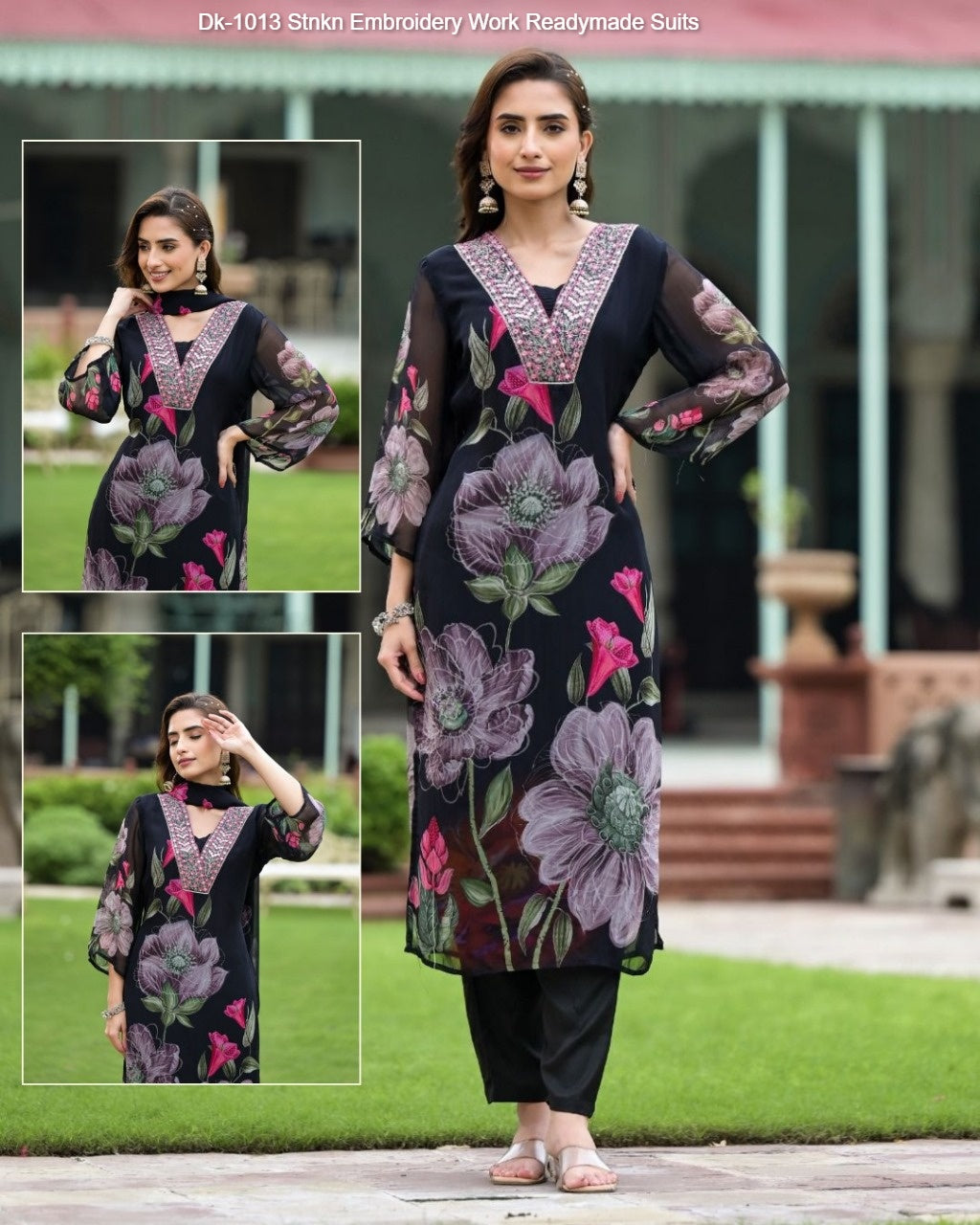 Dk-1013 Stnkn Embroidery Work Readymade Suits