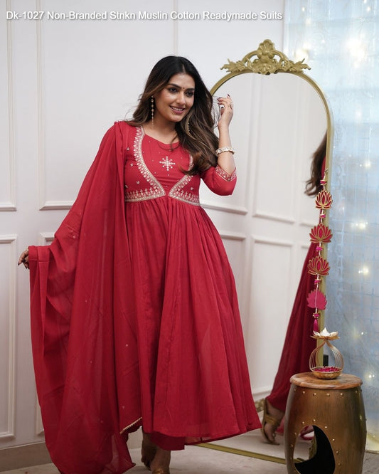 Dk-1027 Non-Branded Stnkn Muslin Cotton Readymade Suits