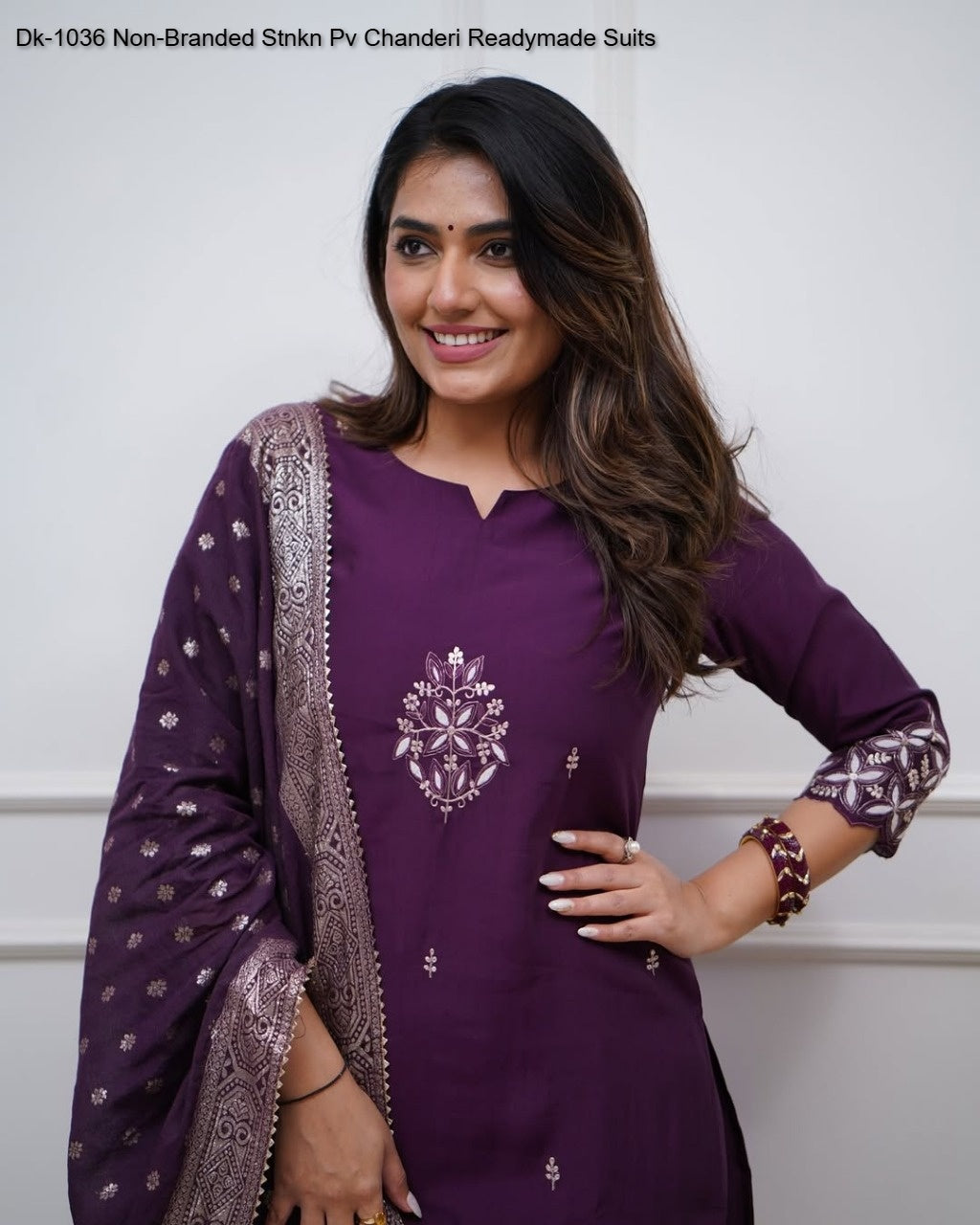 Dk-1036 Non-Branded Stnkn Pv Chanderi Readymade Suits