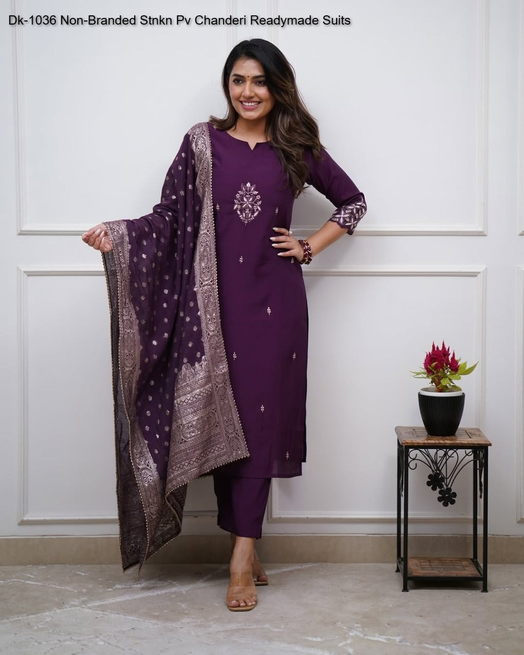 Dk-1036 Non-Branded Stnkn Pv Chanderi Readymade Suits