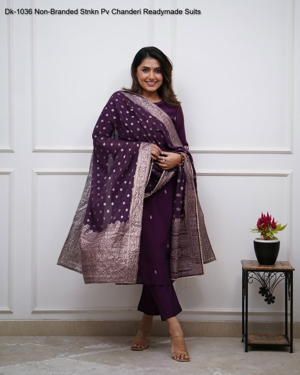 Dk-1036 Non-Branded Stnkn Pv Chanderi Readymade Suits