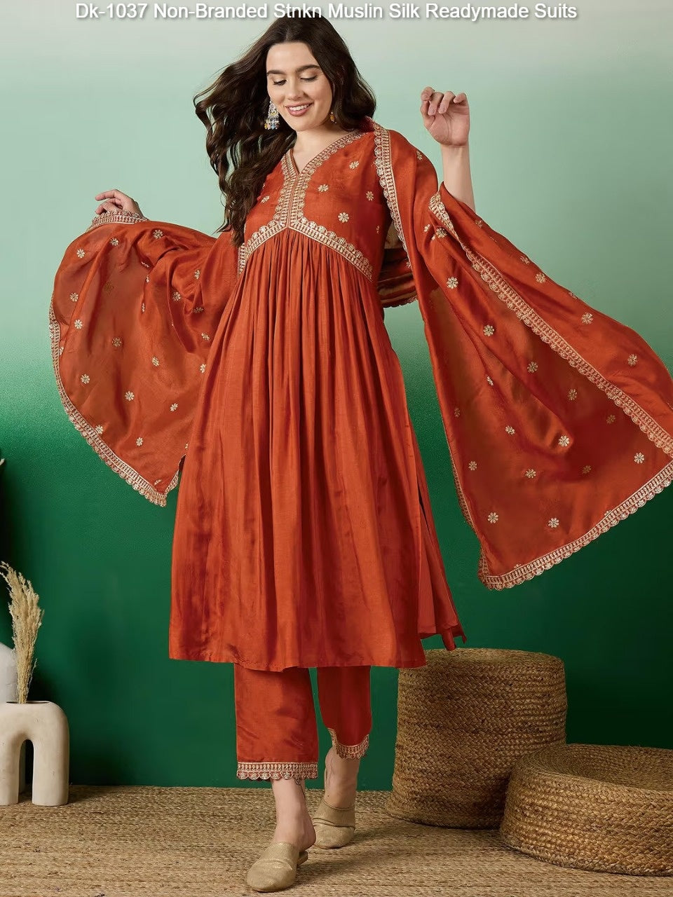 Dk-1037 Non-Branded Stnkn Muslin Silk Readymade Suits