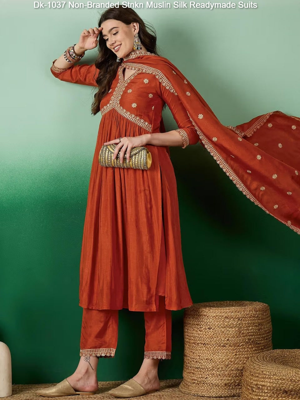 Dk-1037 Non-Branded Stnkn Muslin Silk Readymade Suits