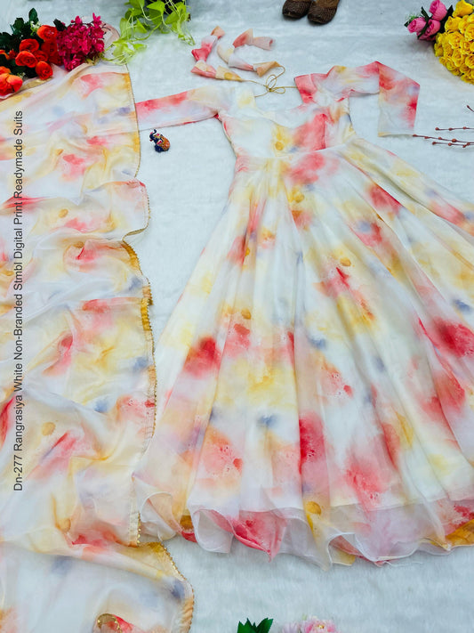 Dn-277 Rangrasiya White Non-Branded Stmbl Digital Print Readymade Suits