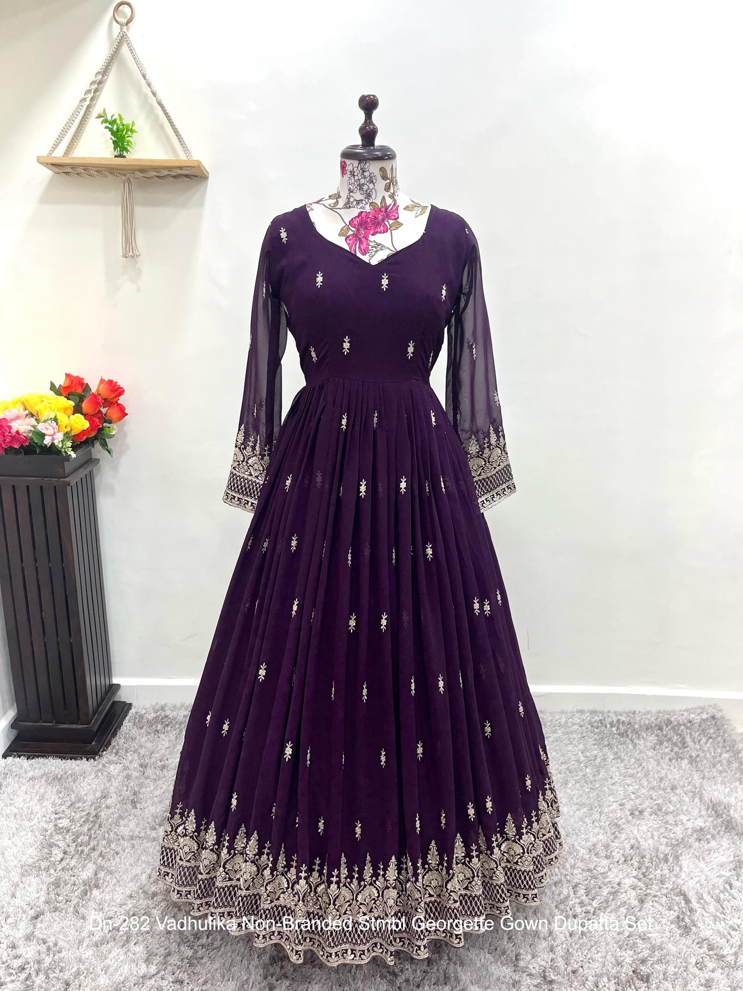 Dn-282 Vadhulika Non-Branded Stmbl Georgette Gown Dupatta Set