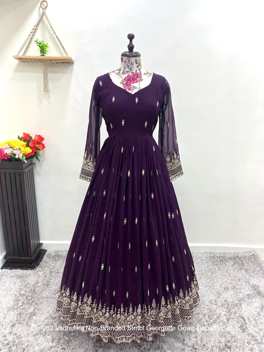 Dn-282 Vadhulika Non-Branded Stmbl Georgette Gown Dupatta Set