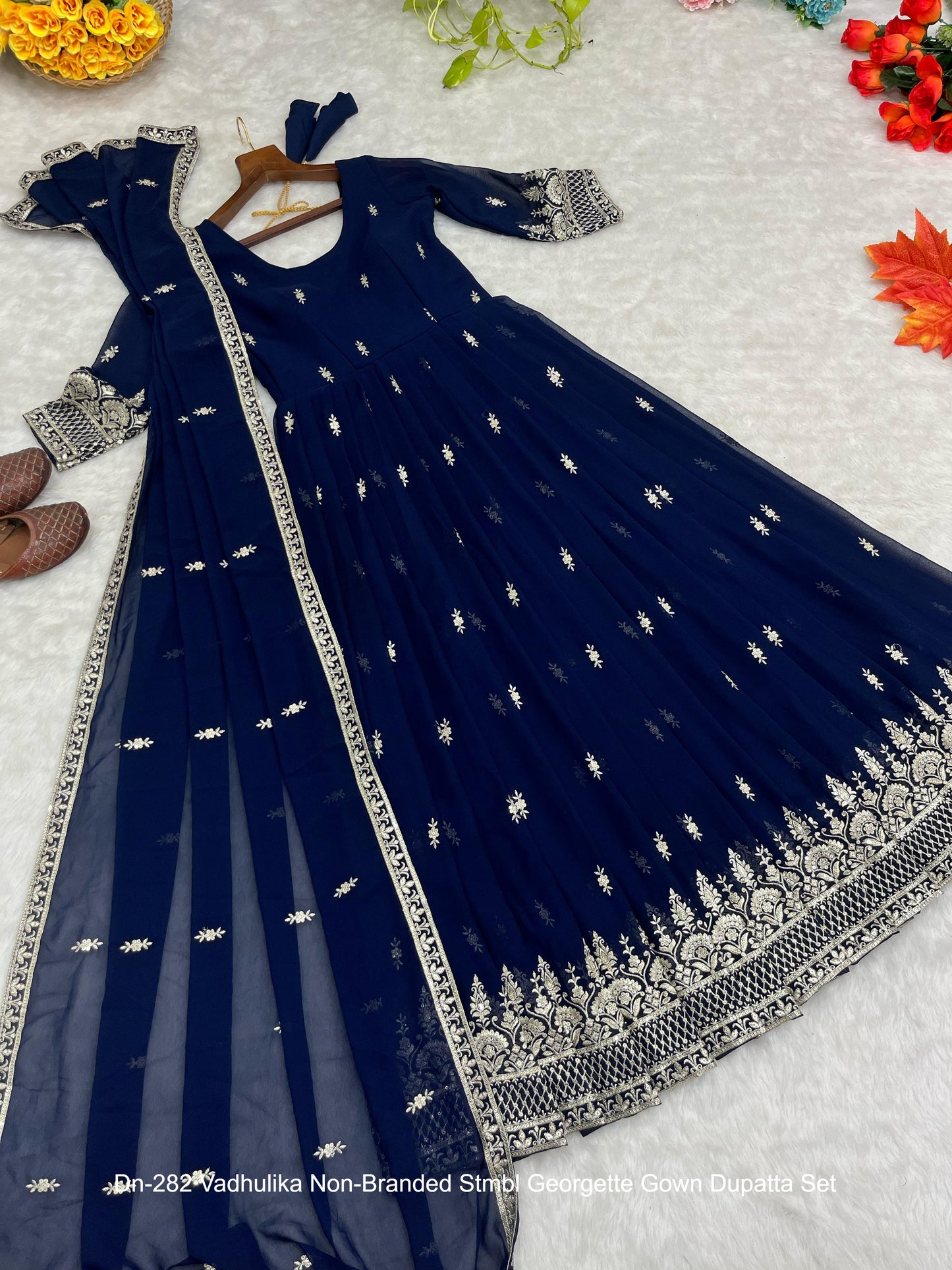 Dn-282 Vadhulika Non-Branded Stmbl Georgette Gown Dupatta Set