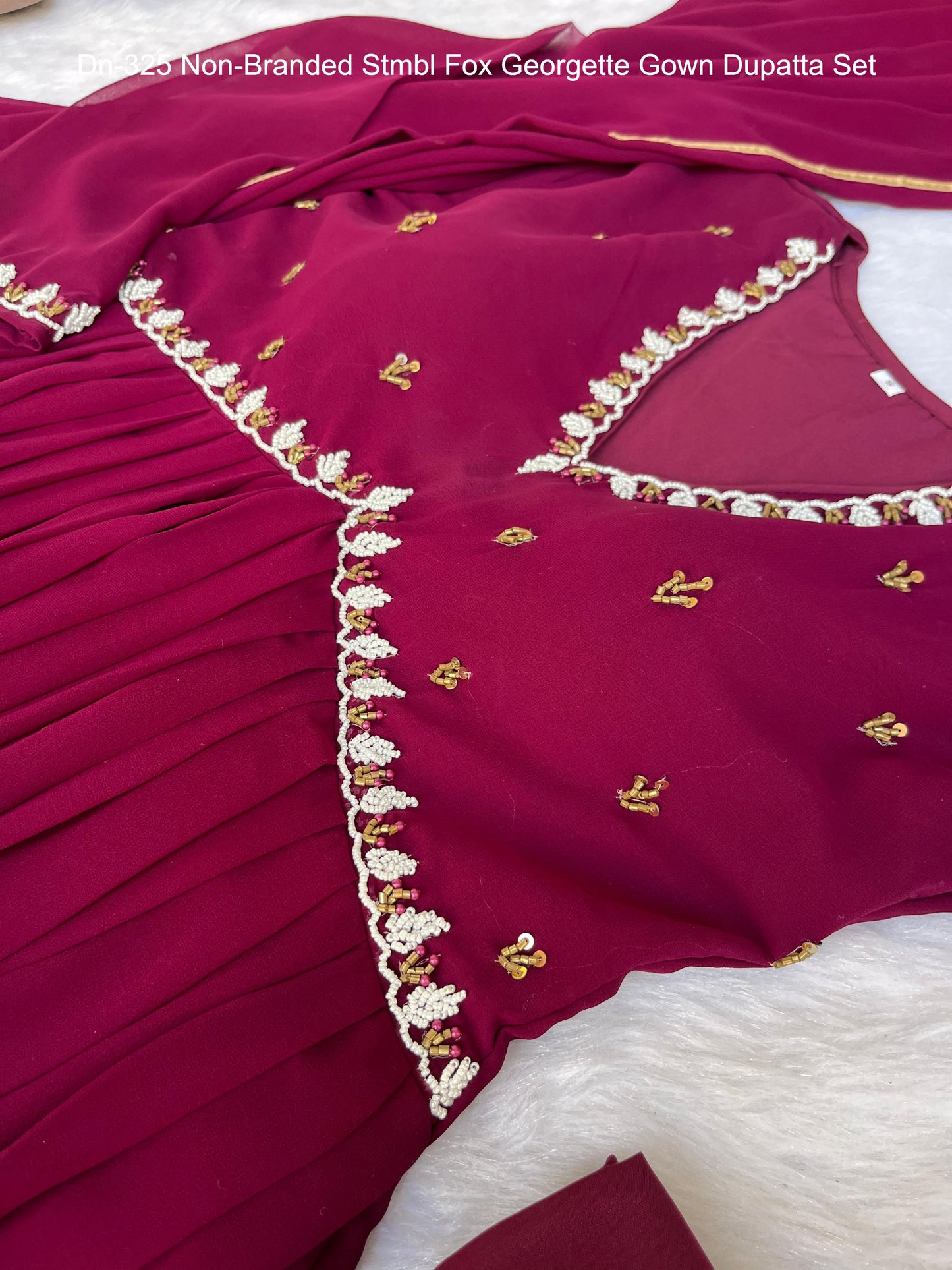 Dn-325 Non-Branded Stmbl Fox Georgette Gown Dupatta Set