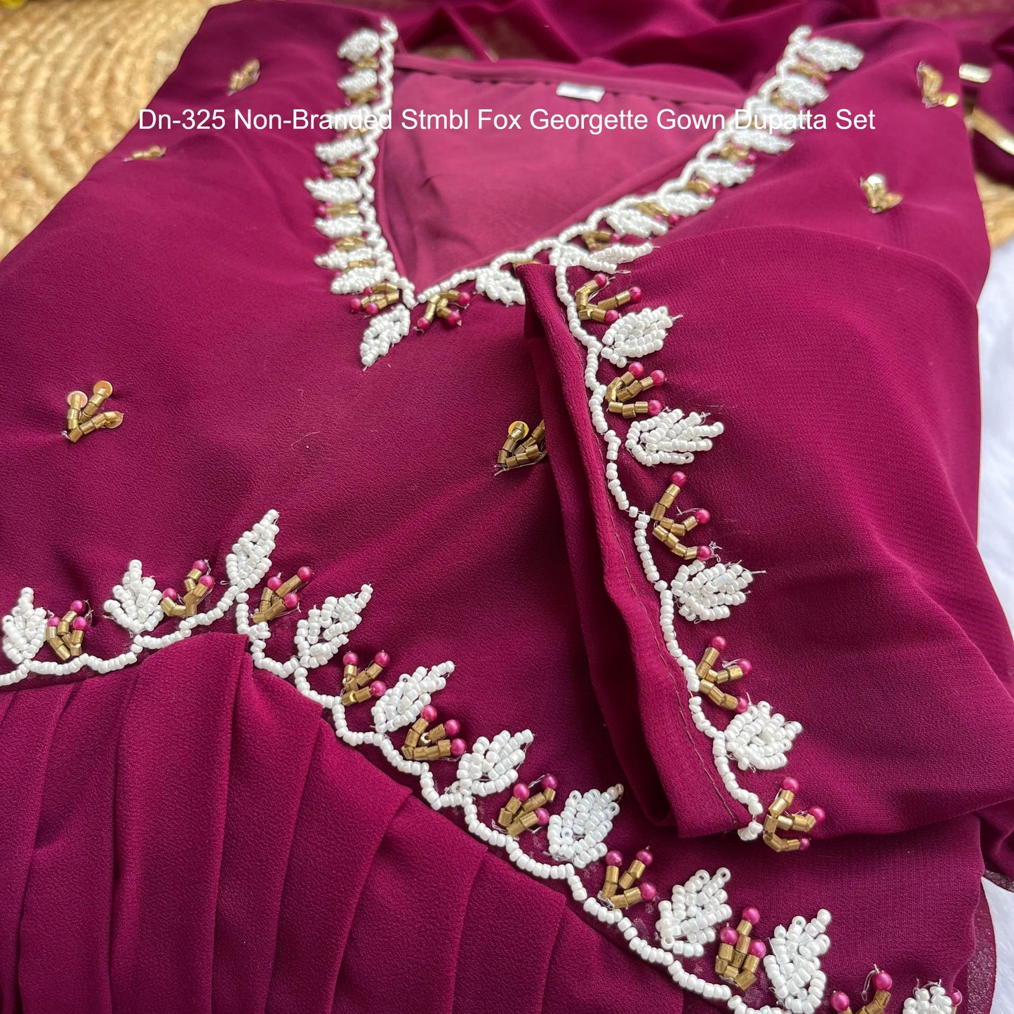 Dn-325 Non-Branded Stmbl Fox Georgette Gown Dupatta Set