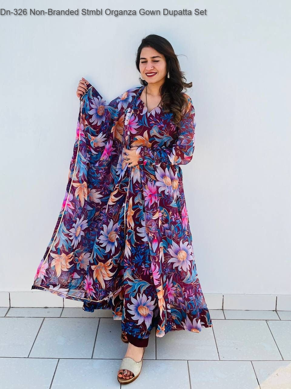 Dn-326 Non-Branded Stmbl Organza Gown Dupatta Set