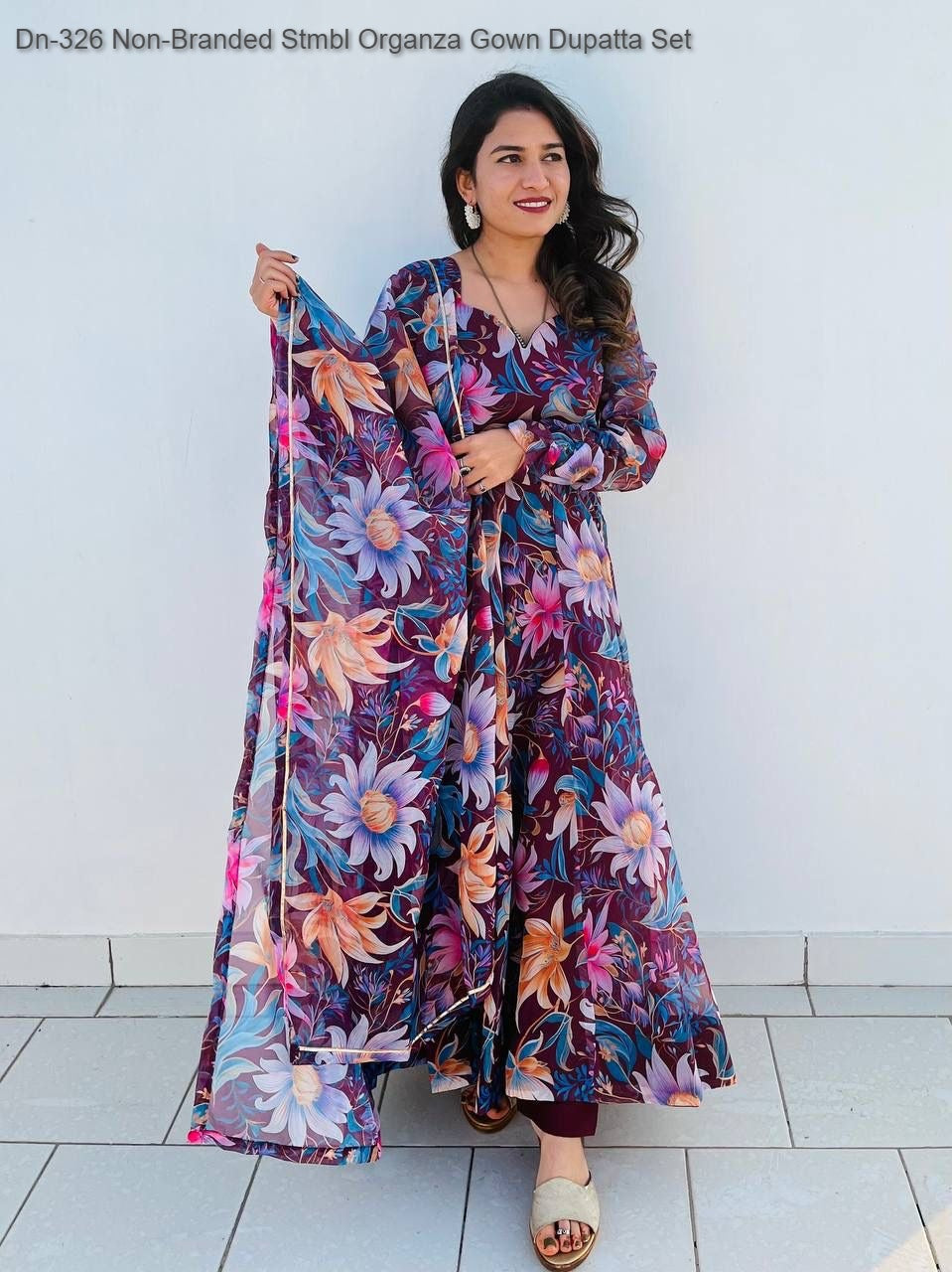 Dn-326 Non-Branded Stmbl Organza Gown Dupatta Set