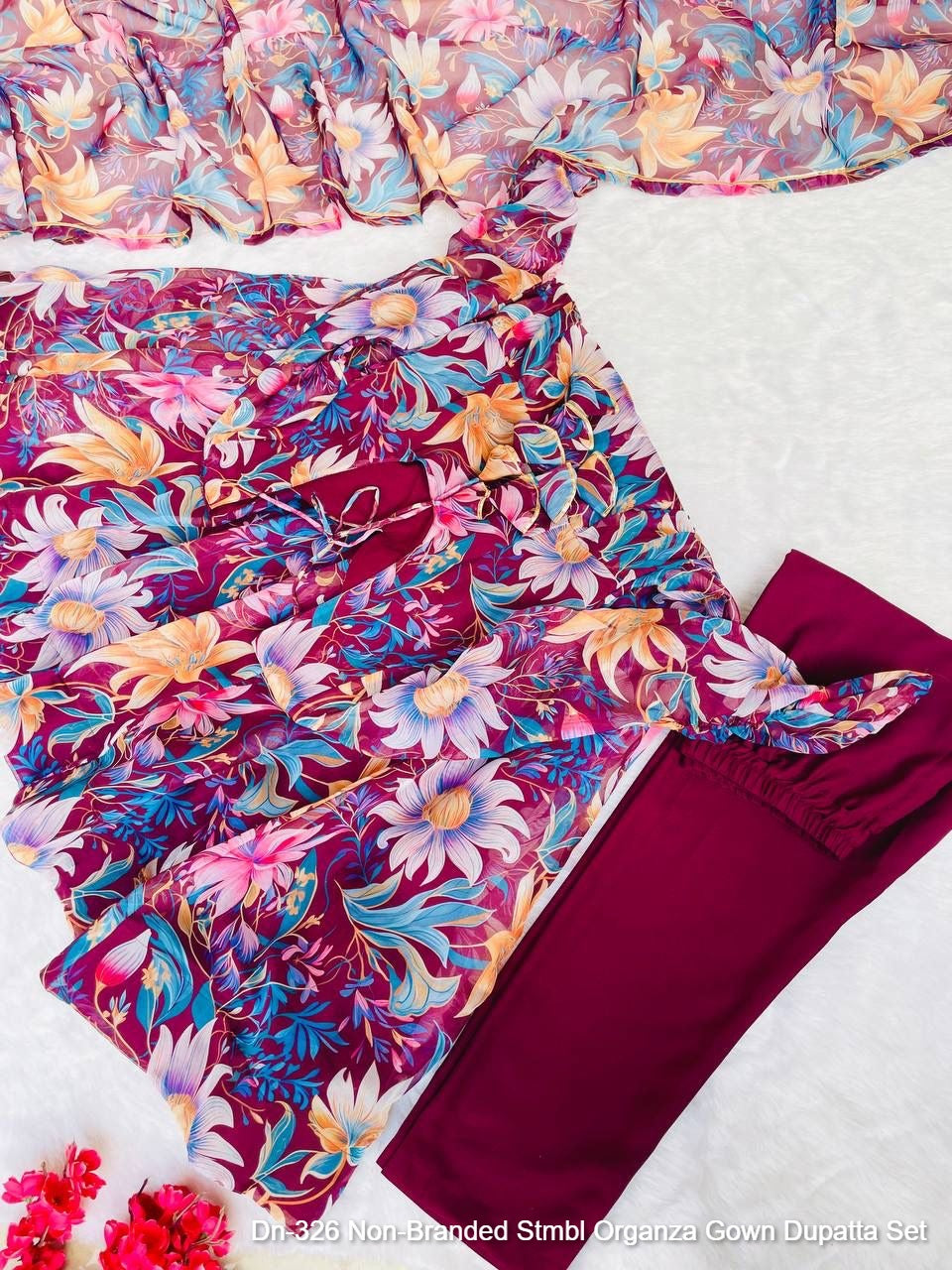 Dn-326 Non-Branded Stmbl Organza Gown Dupatta Set