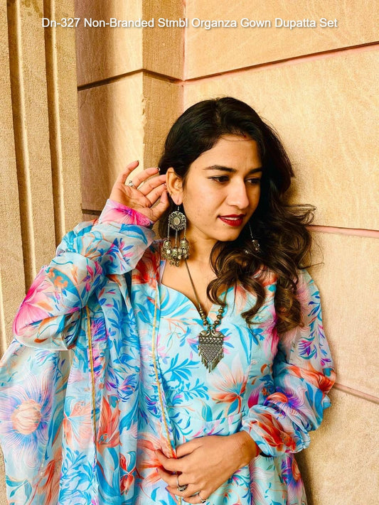 Dn-327 Non-Branded Stmbl Organza Gown Dupatta Set