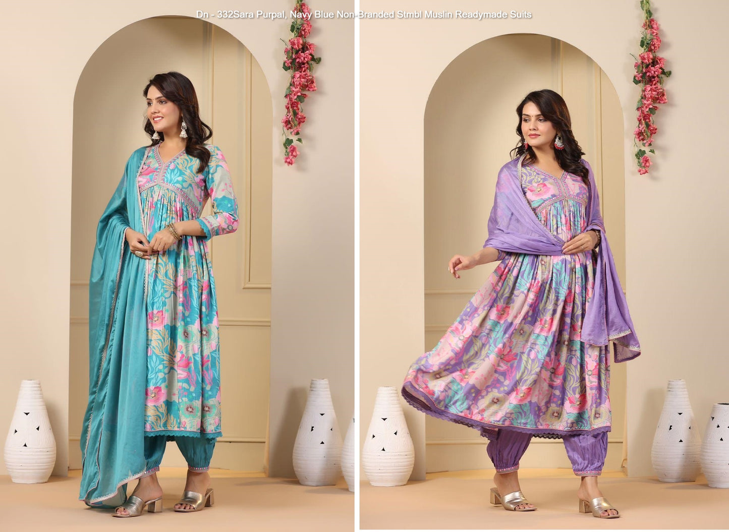 Dn - 332Sara Purpal, Navy Blue Non-Branded Stmbl Muslin Readymade Suits