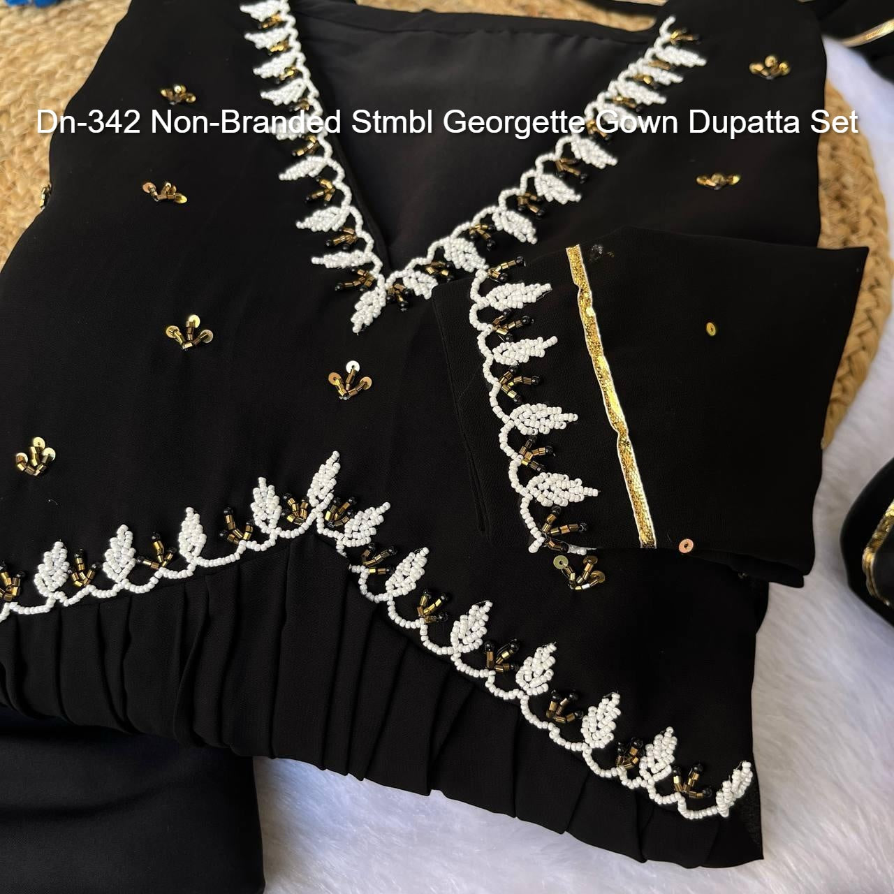 Dn-342 Non-Branded Stmbl Georgette Gown Dupatta Set