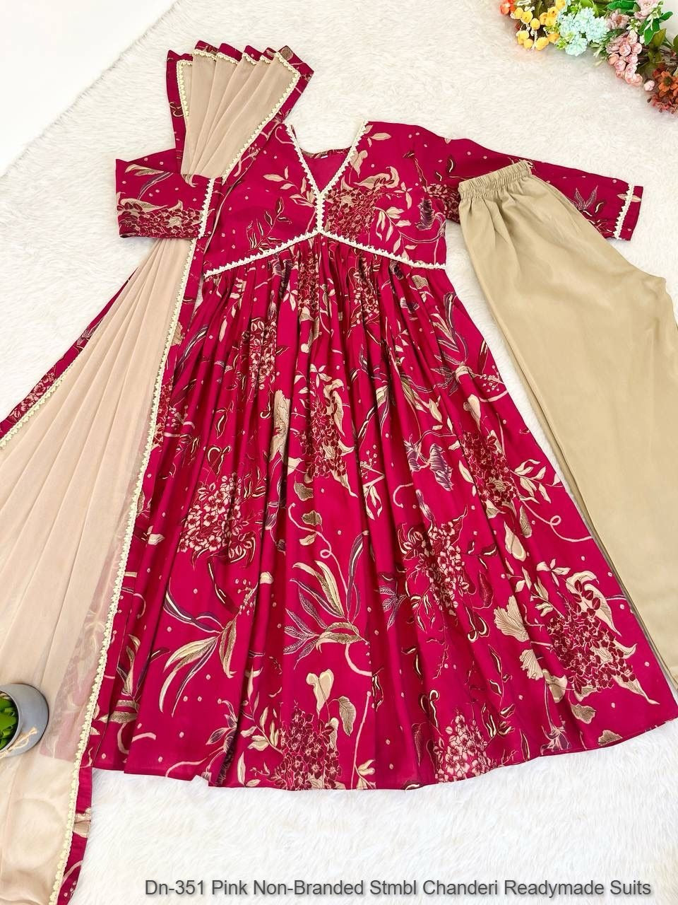 Dn-351 Pink Non-Branded Stmbl Chanderi Readymade Suits