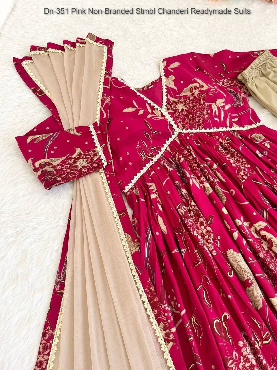 Dn-351 Pink Non-Branded Stmbl Chanderi Readymade Suits