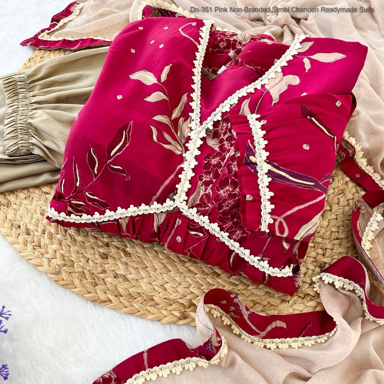 Dn-351 Pink Non-Branded Stmbl Chanderi Readymade Suits