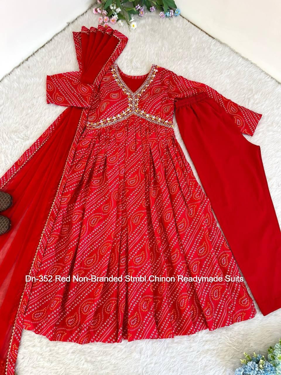 Dn-352 Red Non-Branded Stmbl Chinon Readymade Suits