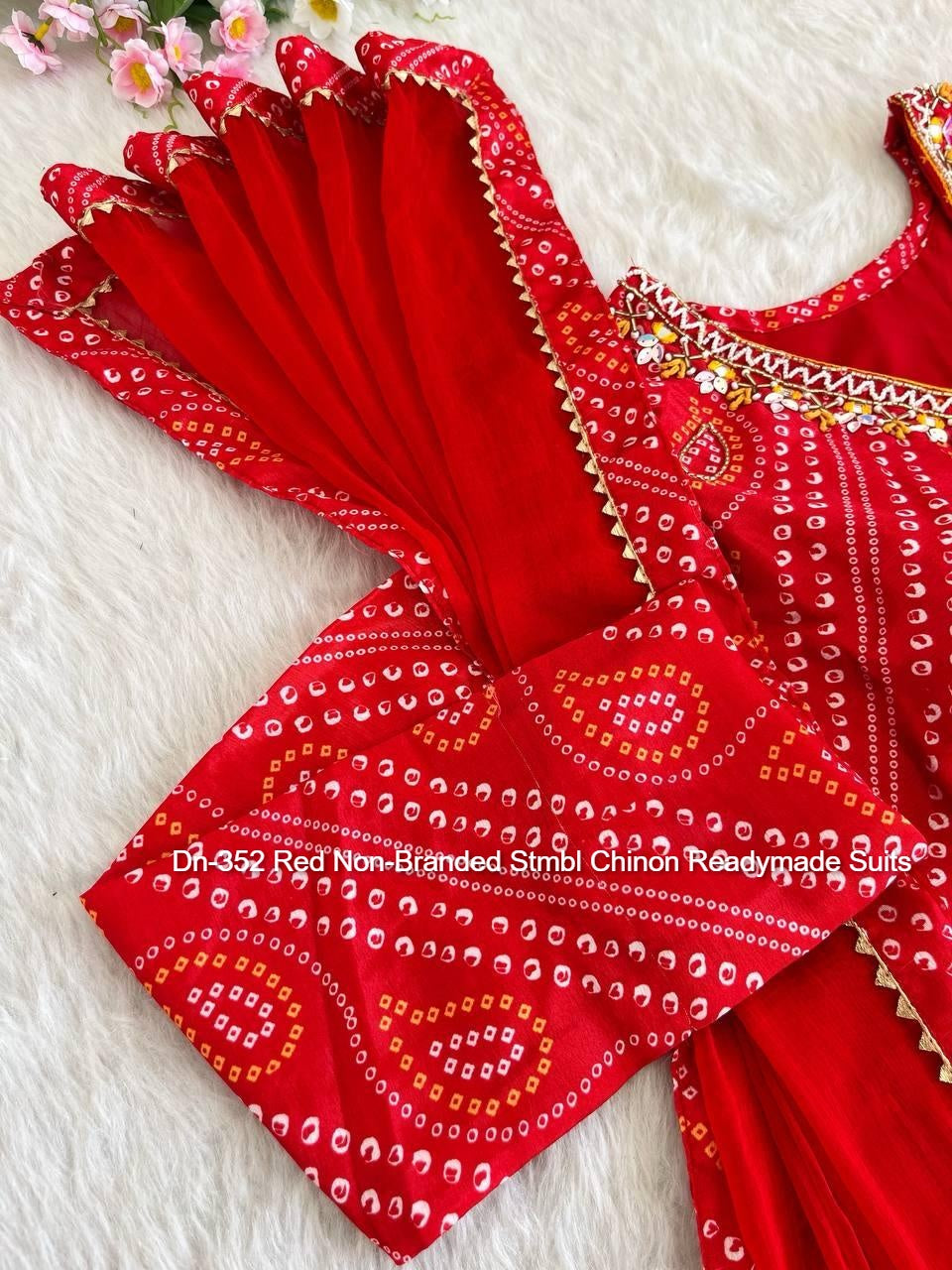 Dn-352 Red Non-Branded Stmbl Chinon Readymade Suits