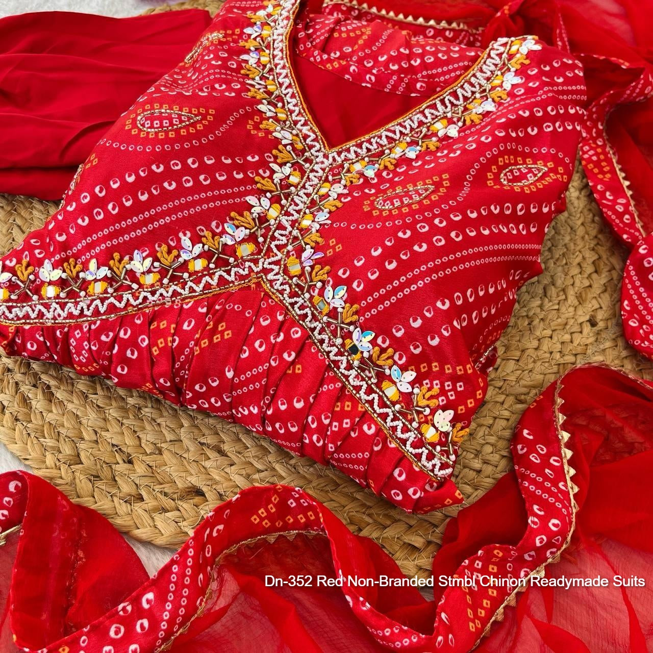 Dn-352 Red Non-Branded Stmbl Chinon Readymade Suits