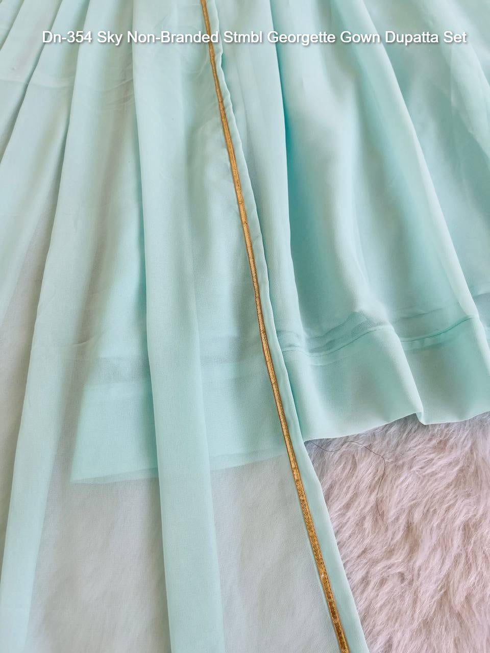 Dn-354 Sky Non-Branded Stmbl Georgette Gown Dupatta Set