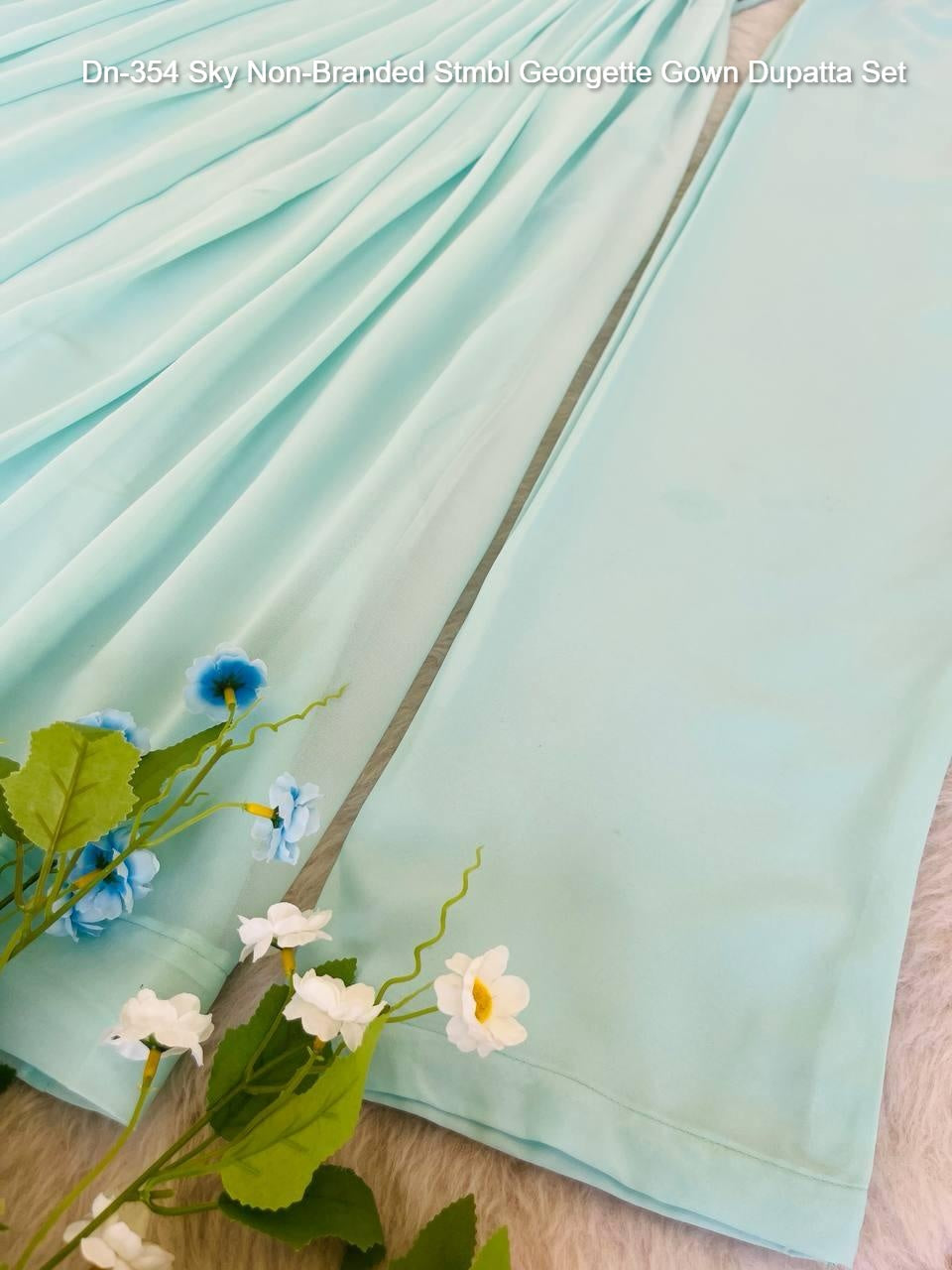 Dn-354 Sky Non-Branded Stmbl Georgette Gown Dupatta Set