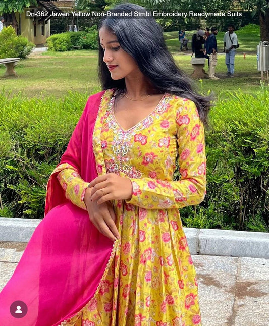 Dn-362 Jaweri Yellow Non-Branded Stmbl Embroidery Readymade Suits