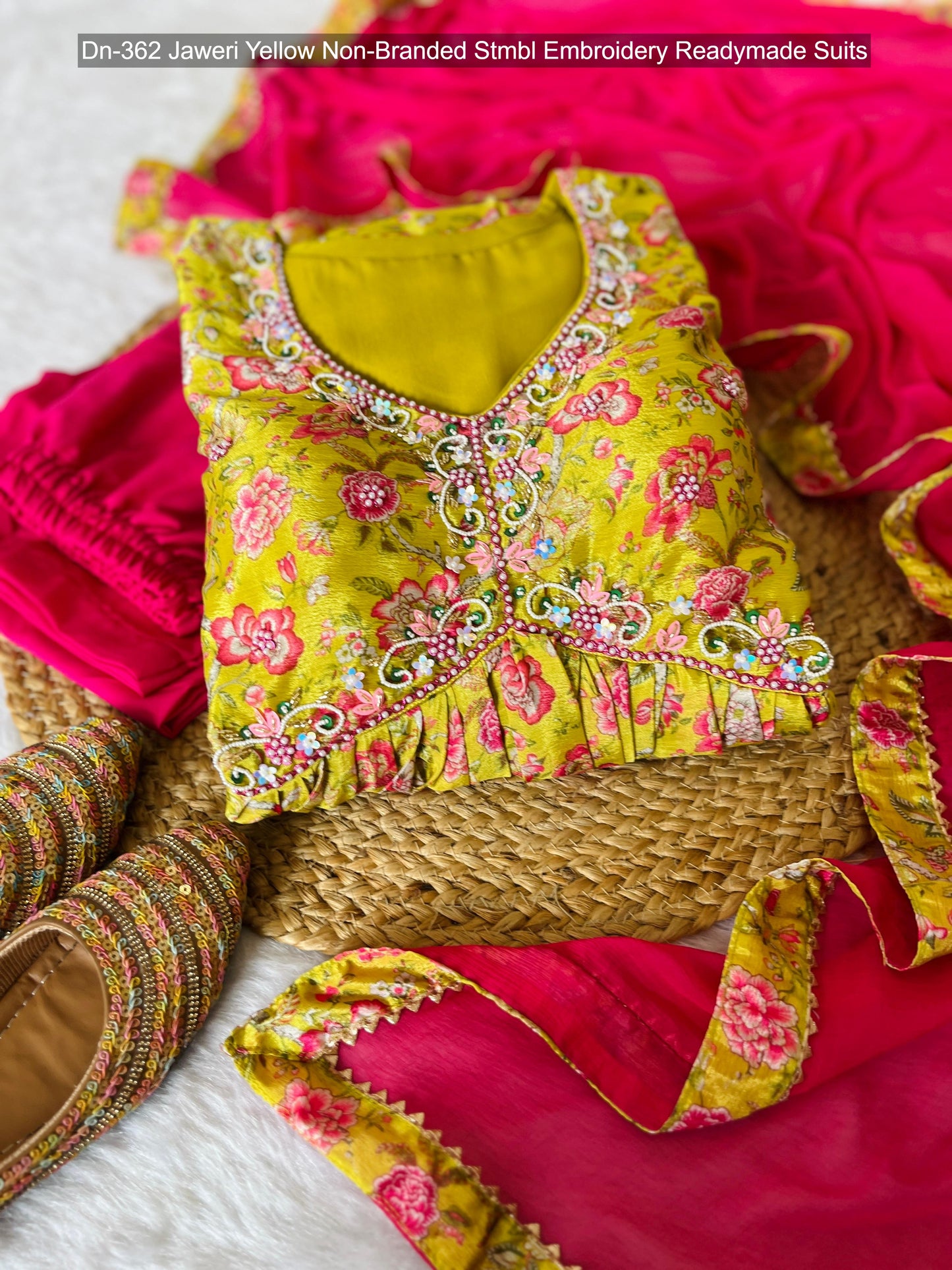 Dn-362 Jaweri Yellow Non-Branded Stmbl Embroidery Readymade Suits