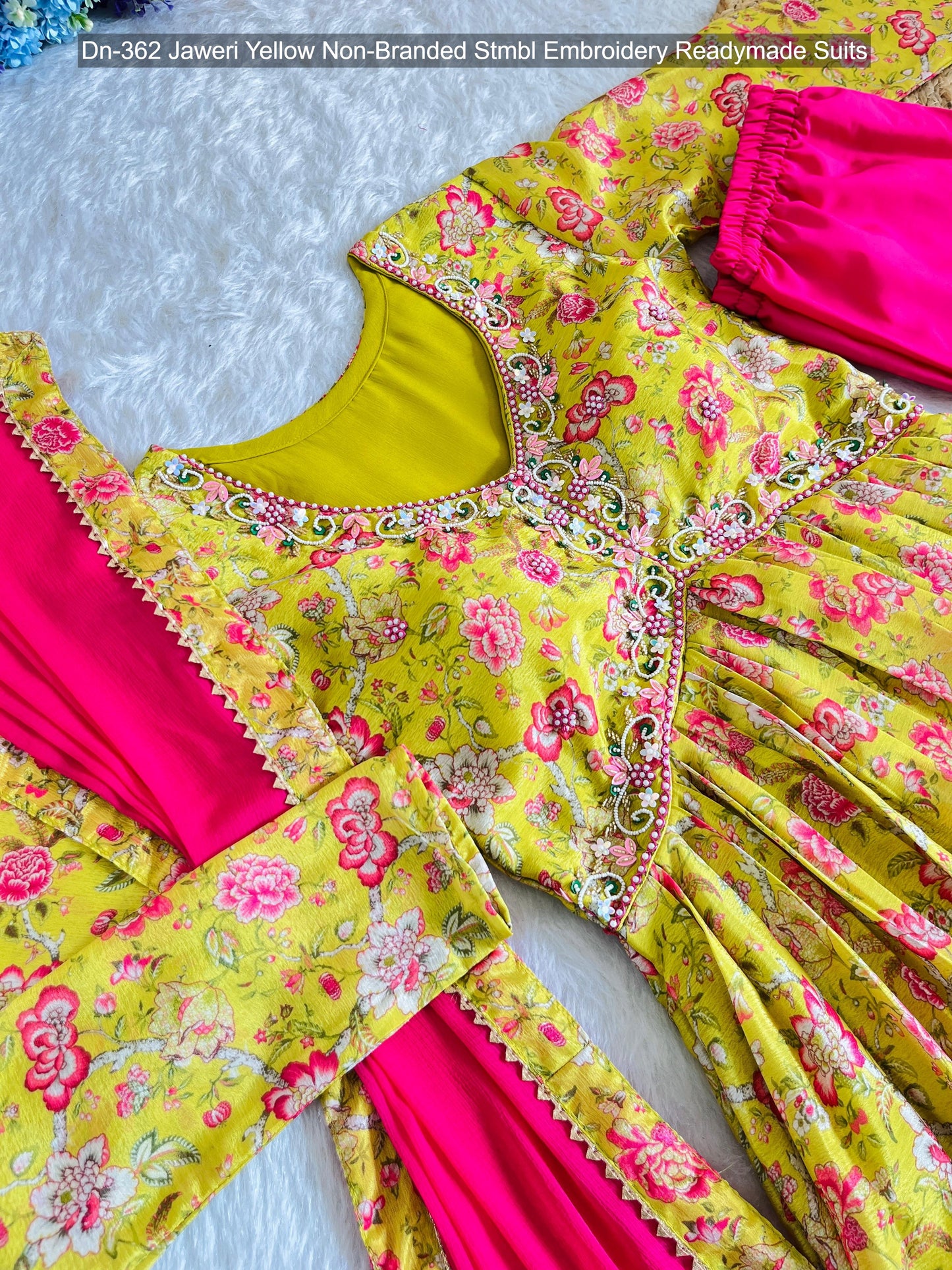 Dn-362 Jaweri Yellow Non-Branded Stmbl Embroidery Readymade Suits