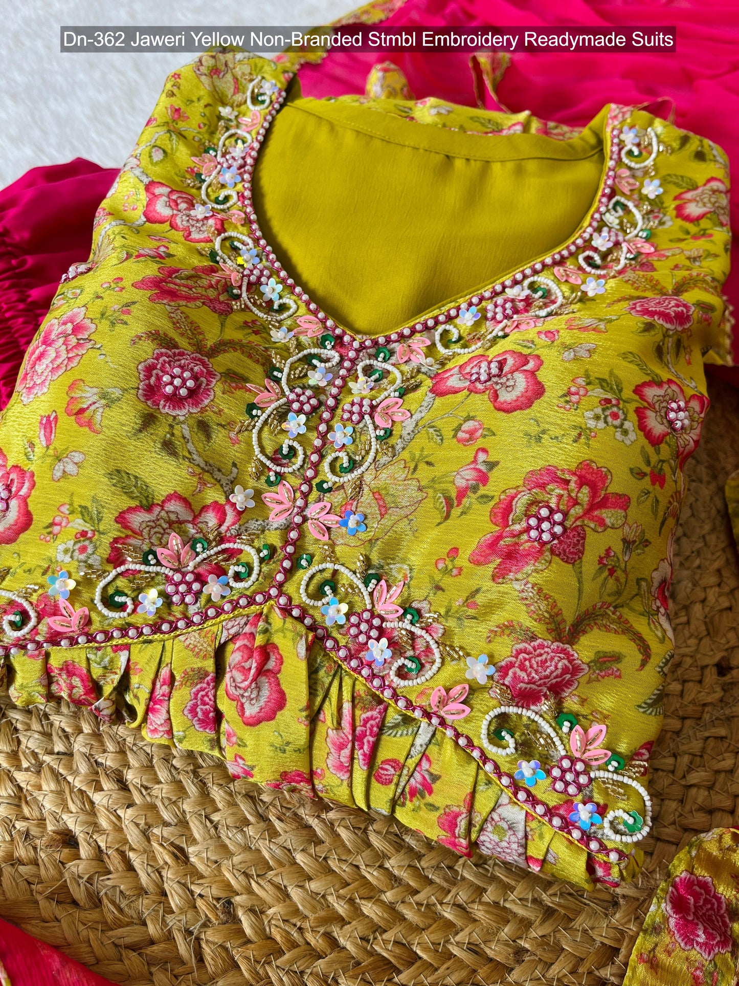 Dn-362 Jaweri Yellow Non-Branded Stmbl Embroidery Readymade Suits