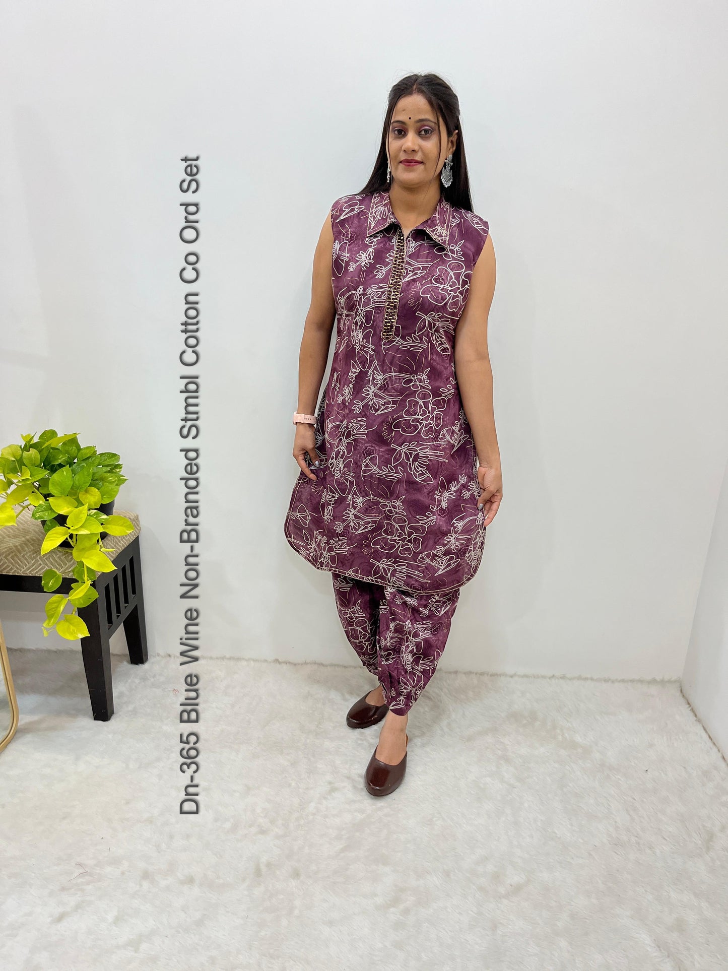 Dn-365 Blue Wine Non-Branded Stmbl Cotton Co Ord Set