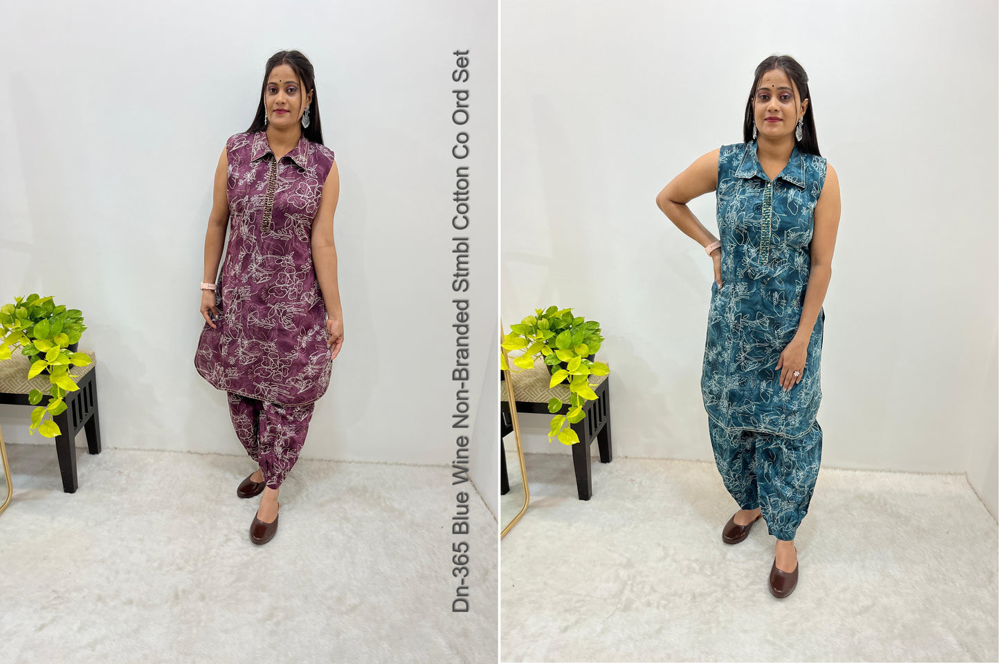 Dn-365 Blue Wine Non-Branded Stmbl Cotton Co Ord Set