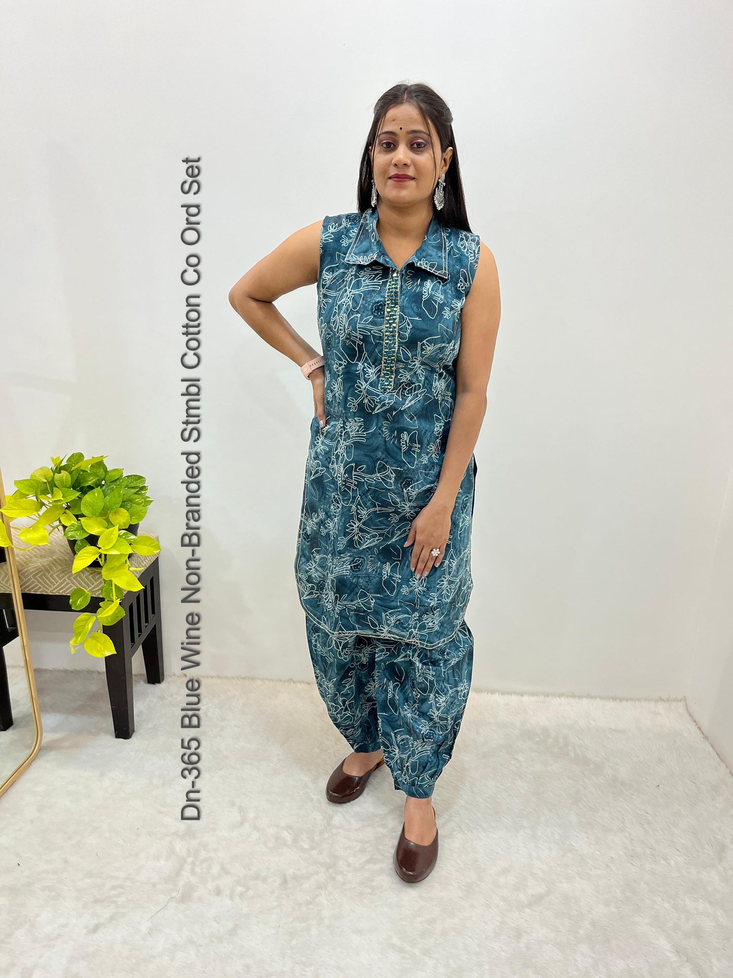 Dn-365 Blue Wine Non-Branded Stmbl Cotton Co Ord Set