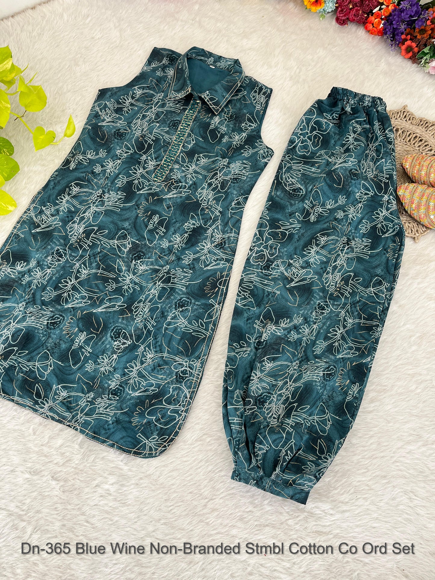 Dn-365 Blue Wine Non-Branded Stmbl Cotton Co Ord Set