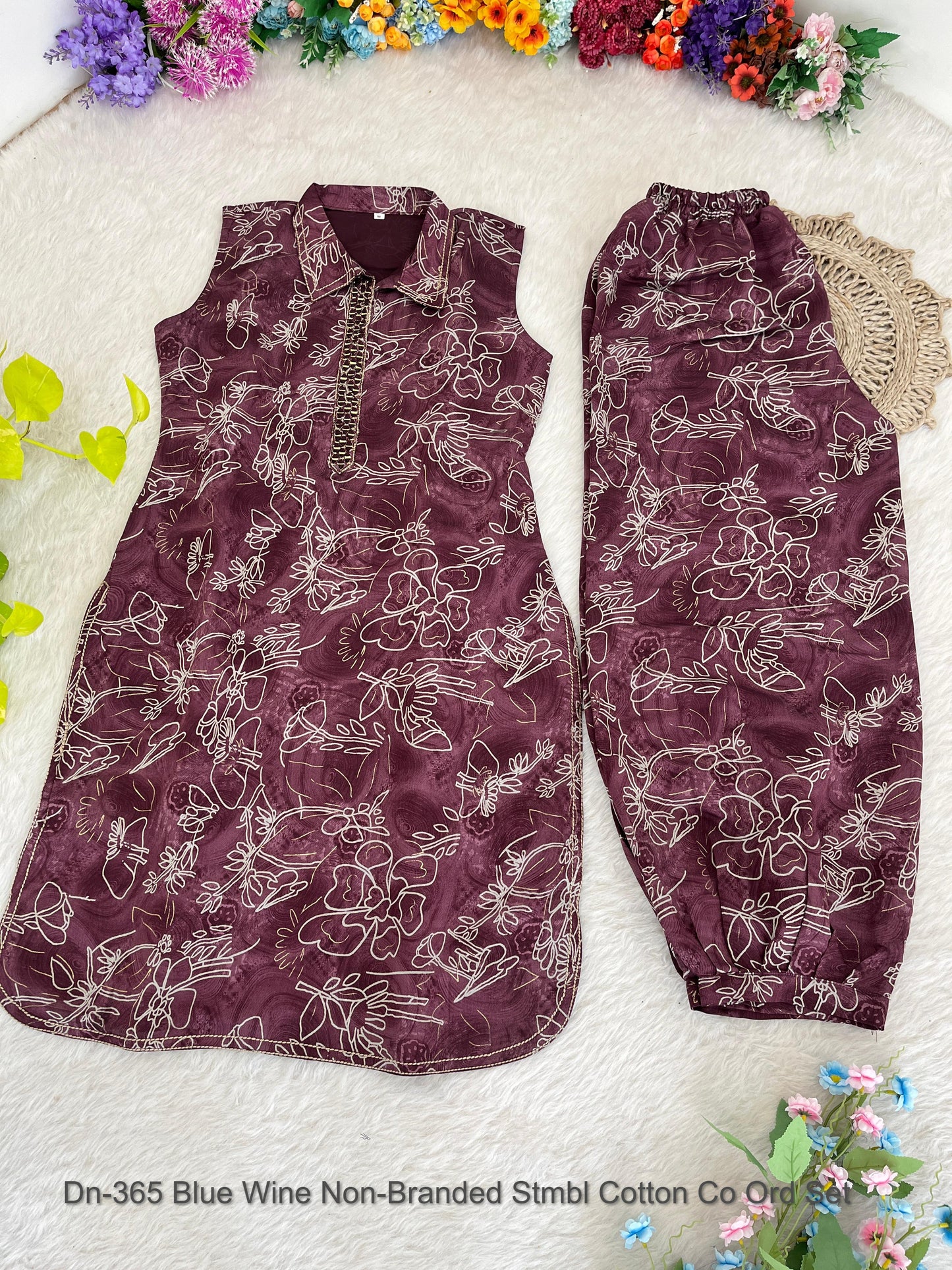 Dn-365 Blue Wine Non-Branded Stmbl Cotton Co Ord Set